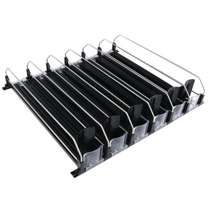 6-Lane Black Pusher Bottle Organizer for Refrigerated Shelving