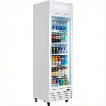 23" White Swing Commercial Glass Door Merchandiser Refrigerator - 12 cu ft