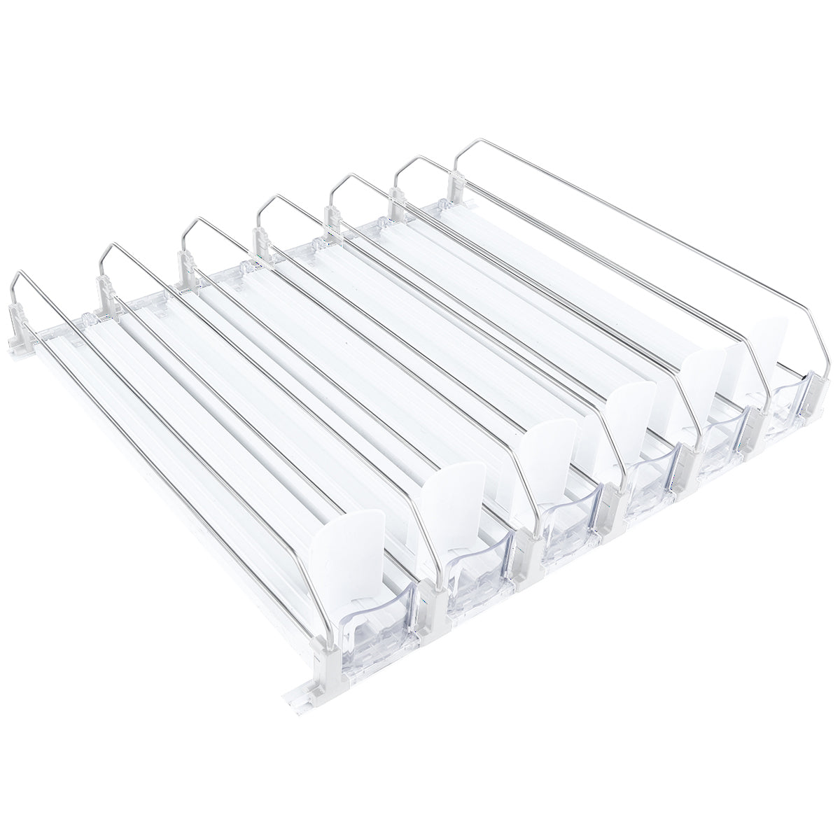 6-Lane White Pusher Bottle Organizer for Refrigerated Shelving
