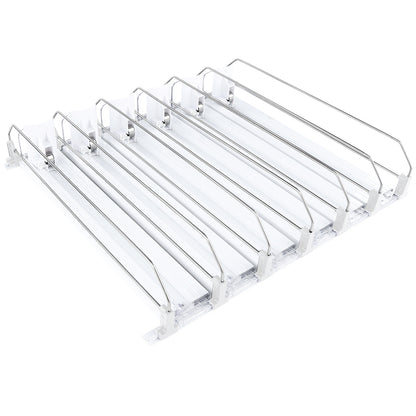 6-Lane White Pusher Bottle Organizer for Refrigerated Shelving