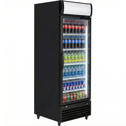 28" Black Swing Commercial Glass Door Merchandiser Refrigerator - 21 cu ft