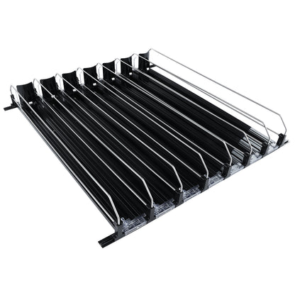 7-Lane Black Pusher Bottle Organizer for Refrigerated Shelving