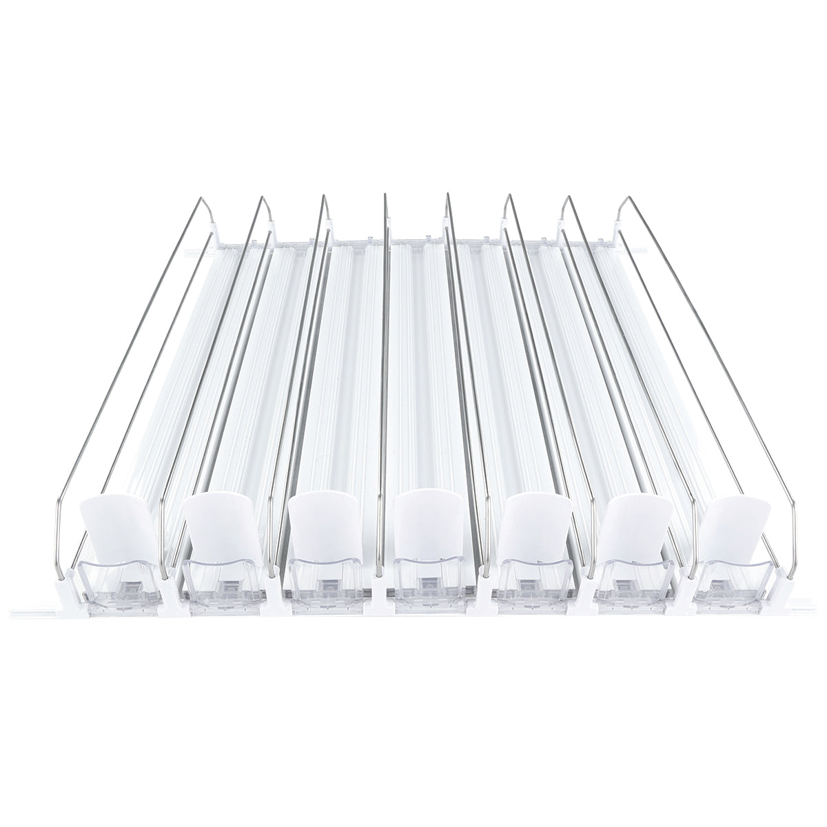 7-Lane White Pusher Bottle Organizer for Refrigerated Shelving