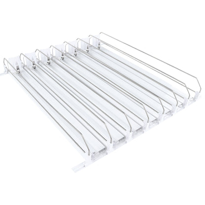 7-Lane White Pusher Bottle Organizer for Refrigerated Shelving