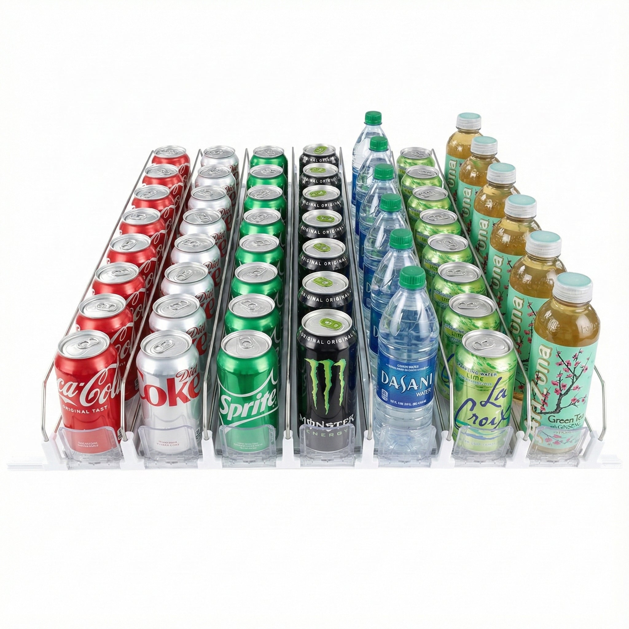 7-Lane White Pusher Bottle Organizer for Refrigerated Shelving