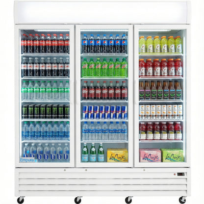 78" White Swing Commercial Glass Door Merchandiser Refrigerator - 67 cu ft