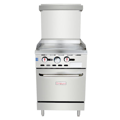 24" Commercial Gas Range with Flat Griddle Top and Oven