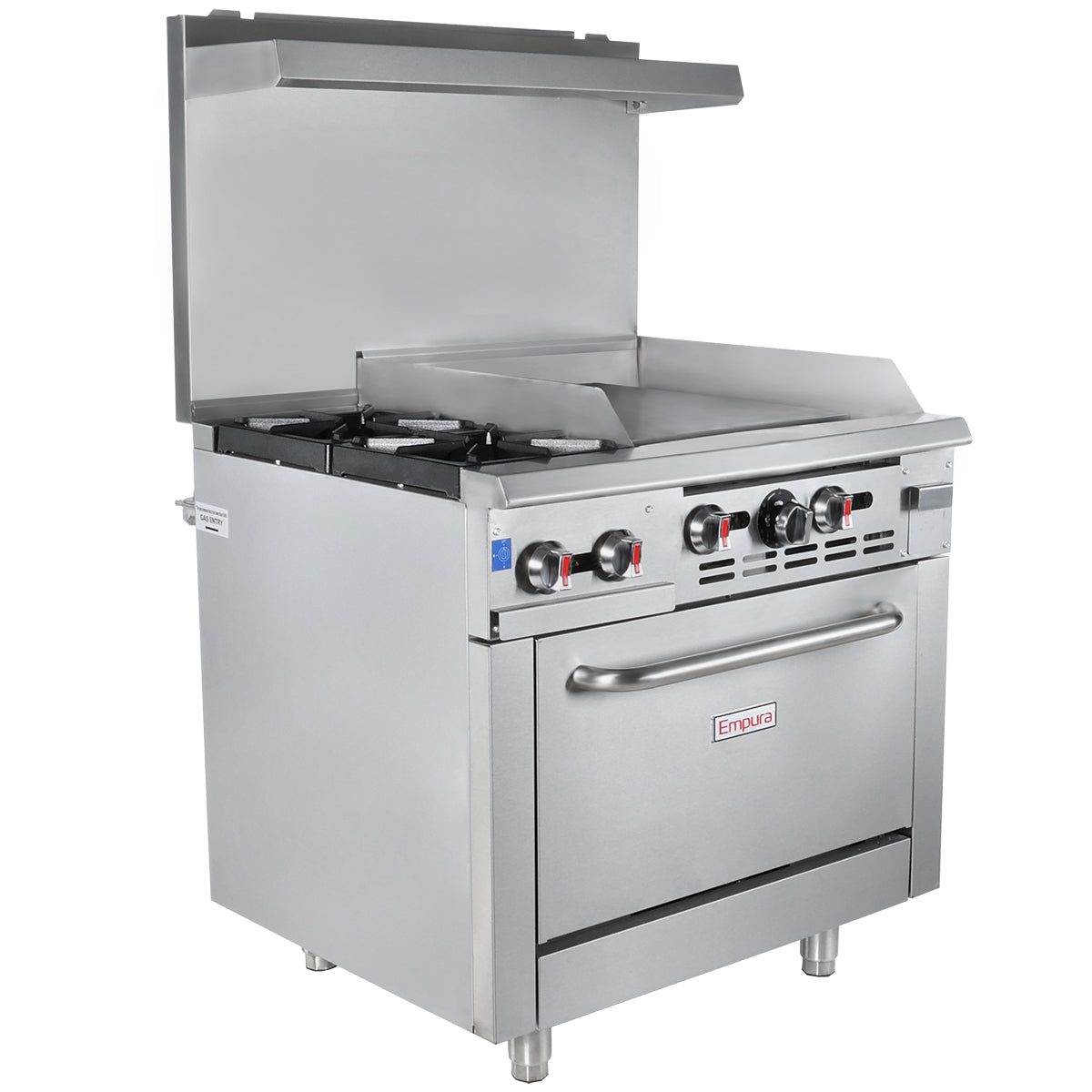 Empura EGR36-G24_NAT Natural Gas 36" Wide Stainless Steel 2-Burner Gas Range with 24" Right Side Griddle and 1 Full Sized Standard Oven - 130,000 BTU