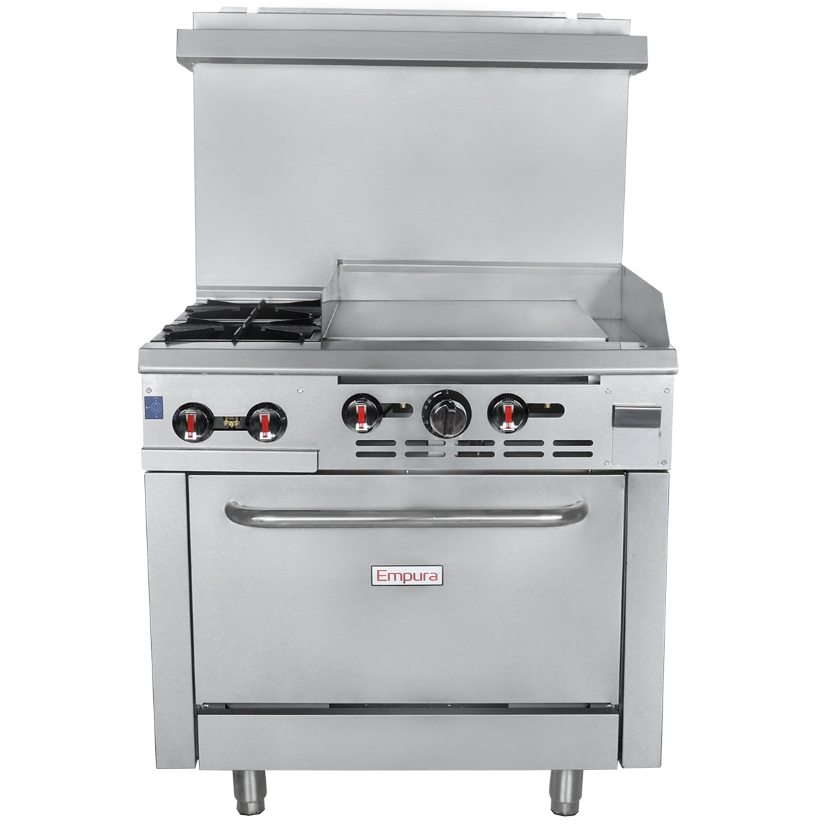 Empura EGR36-G24_NAT Natural Gas 36" Wide Stainless Steel 2-Burner Gas Range with 24" Right Side Griddle and 1 Full Sized Standard Oven - 130,000 BTU