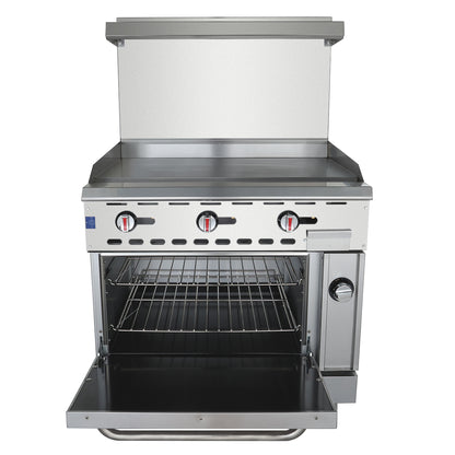 36" Commercial Gas Range with Flat Griddle Top and Oven