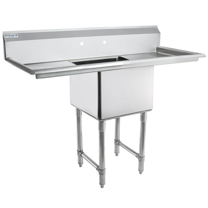 54" 16 Gauge Stainless Steel One Compartment Heavy Duty Sink with Stainless Steel Legs, Cross Bracing, and 1 Drainboard - 18" x 14" x 18" Bowl, NSF Sink, (1) One Compartment Empura