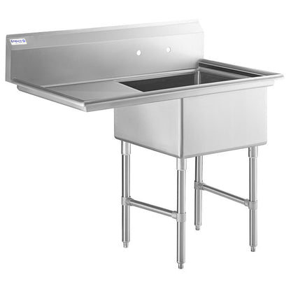 50.5" 16 Gauge Stainless Steel One Compartment Heavy Duty Sink with Stainless Steel Legs, Cross Bracing, and 1 Drainboard - 24" x 14" x 24" Bowl - Left Drainboard, NSF Sink, (1) One Compartment Empura