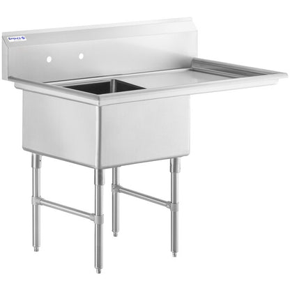 50.5" 16 Gauge Stainless Steel One Compartment Heavy Duty Sink with Stainless Steel Legs, Cross Bracing, and 1 Drainboard - 24" x 14" x 24" Bowl - Right Drainboard, NSF Sink, (1) One Compartment Empura