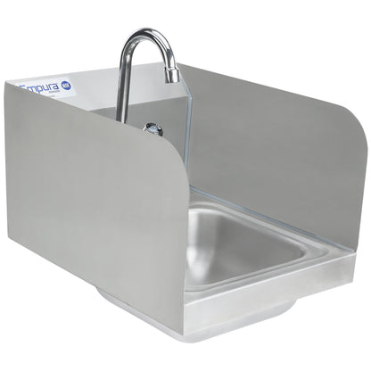 12" Wall Mounted Commercial 20 Gauge Stainless Hand Sink with Gooseneck Faucet and Side Splashes, NSF Sink, Hand Empura