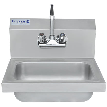 17" Wall Mounted Commercial 20 Gauge Stainless Hand Sink with Gooseneck Faucet, NSF Sink, Hand Empura