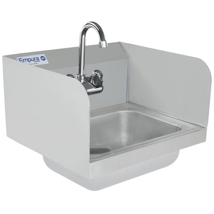 17" Wall Mounted Commercial 20 Gauge Stainless Hand Sink with Gooseneck Faucet and Side Splashes, NSF Sink, Hand Empura