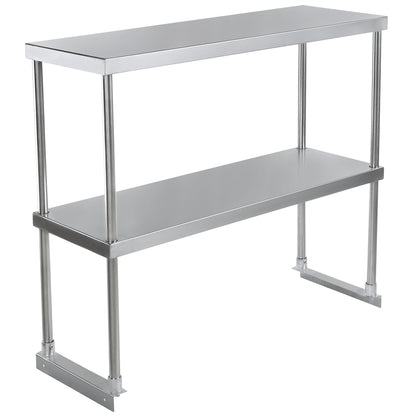 Commercial Double Deck Overshelf, 72" x 12" x 32", 18 Gauge Stainless Steel, Table-Mounted, NSF Overshelf, Table-Mounted Empura