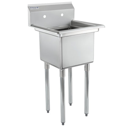 23" 18 Gauge Stainless Steel One Compartment Standard Duty Sink with Galvanized Legs, without Drainboard - 15" x 12" x 15" Bowl, NSF Sink, (1) One Compartment Empura