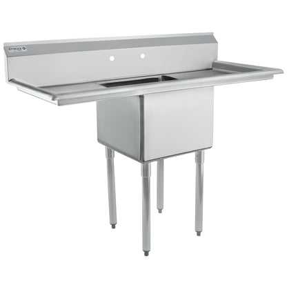 54" 18 Gauge Stainless Steel One Compartment Standard Duty Sink with Galvanized Legs, Cross Bracing, and 1 Drainboard - 18" x 14" x 18" Bowl, NSF Sink, (1) One Compartment Empura