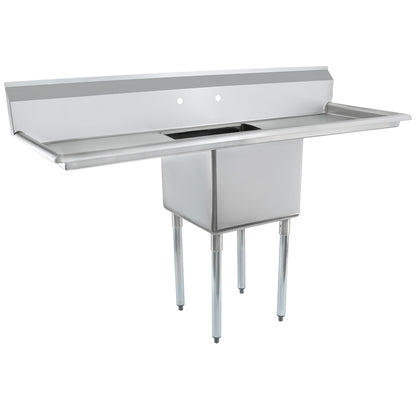 66" 18 Gauge Stainless Steel One Compartment Standard Duty Sink with Galvanized Legs, Cross Bracing, and 1 Drainboard - 18" x 14" x 18" Bowl, NSF Sink, (1) One Compartment Empura