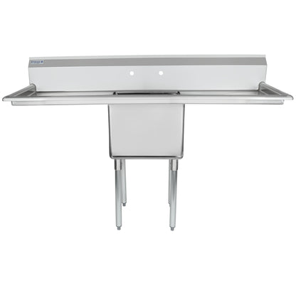66" 18 Gauge Stainless Steel One Compartment Standard Duty Sink with Galvanized Legs, Cross Bracing, and 1 Drainboard - 18" x 14" x 18" Bowl, NSF Sink, (1) One Compartment Empura