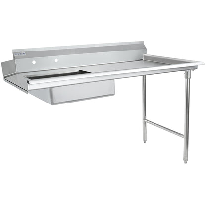 60" Soiled Dish Table with Right Drainboard - 16 Gauge 304 Stainless Steel, NSF Dishtable, Soiled Empura