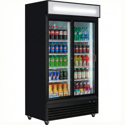 44" Black Sliding Commercial Glass Door Merchandiser Refrigerator - 35 cu ft