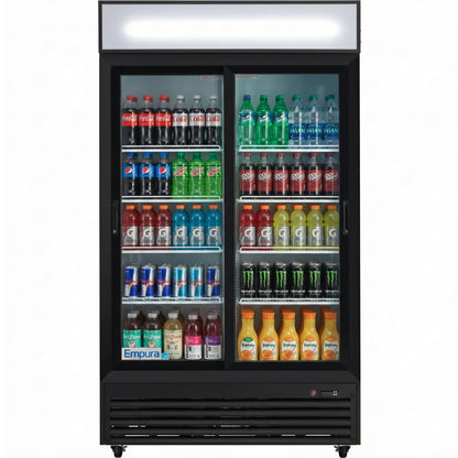44" Black Sliding Commercial Glass Door Merchandiser Refrigerator - 35 cu ft
