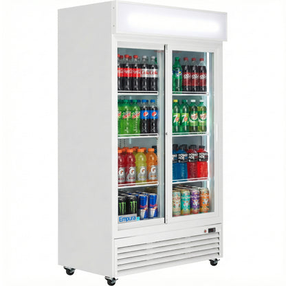 44" White Sliding Commercial Glass Door Merchandiser Refrigerator - 35 cu ft