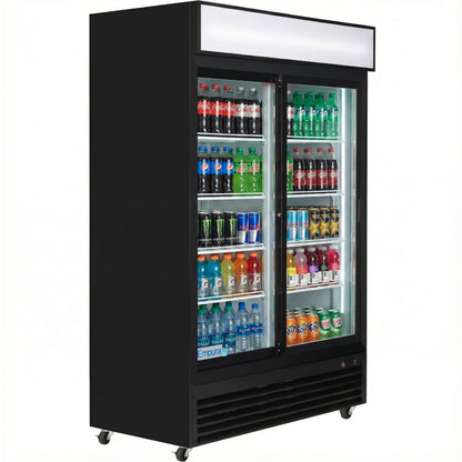 52" Black Sliding Commercial Glass Door Merchandiser Refrigerator - 42 cu ft