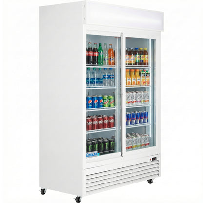 52" White Sliding Commercial Glass Door Merchandiser Refrigerator - 42 cu ft