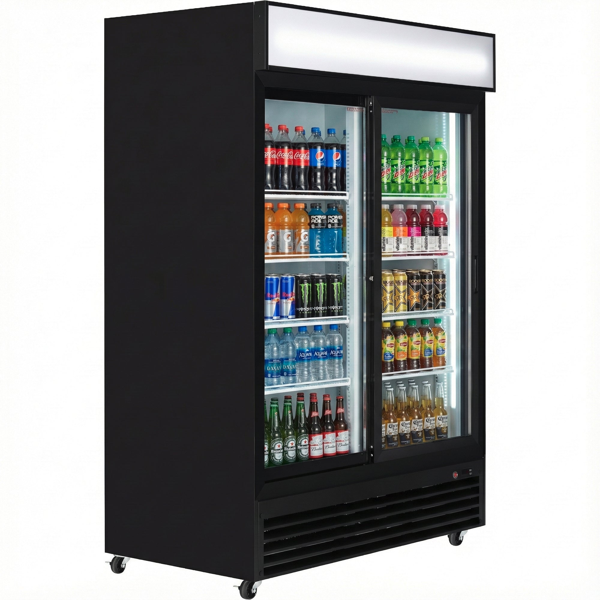 52" Black Sliding Commercial Glass Door Merchandiser Refrigerator - 48 cu ft