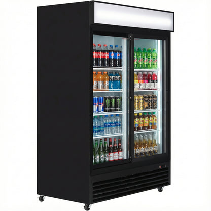 52" Black Sliding Commercial Glass Door Merchandiser Refrigerator - 48 cu ft