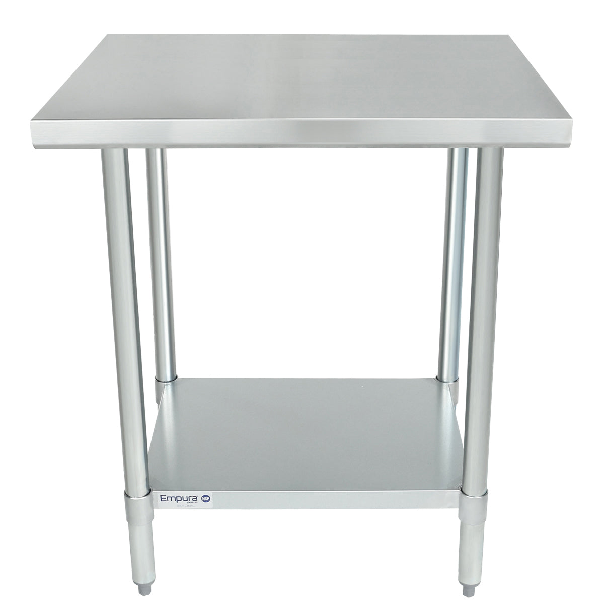 Empura 30" x 24" 18-Gauge 430 Stainless Steel Commercial Work Table with Flat Top Galvanized Legs and Undershelf