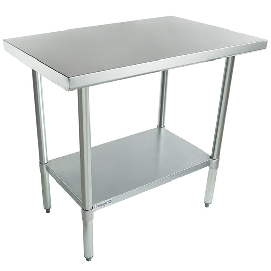 Empura 36" x 24" 18-Gauge 430 Stainless Steel Commercial Work Table with Flat Top Galvanized Legs and Undershelf