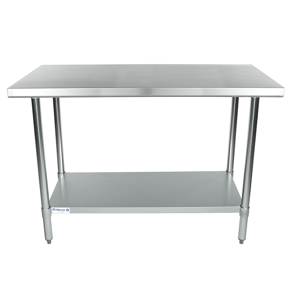 Empura 48" x 24" 18-Gauge 430 Stainless Steel Commercial Work Table with Flat Top Galvanized Legs and Undershelf