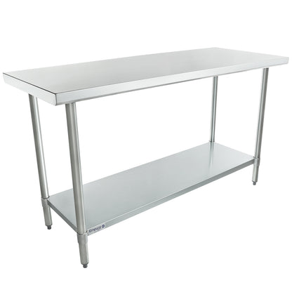 60" x 24" Economy Duty Work Table 18 Gauge 430 Stainless Steel with Galvanized Legs and Undershelf, NSF Work Table, 54" - 62", Stainless Steel Top Empura