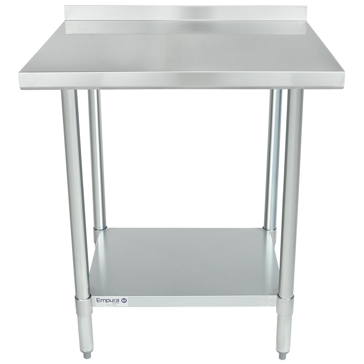 Empura 30" x 24" 18-Gauge 430 Stainless Steel Commercial Work Table with 2" Backsplash Galvanized Legs and Undershelf