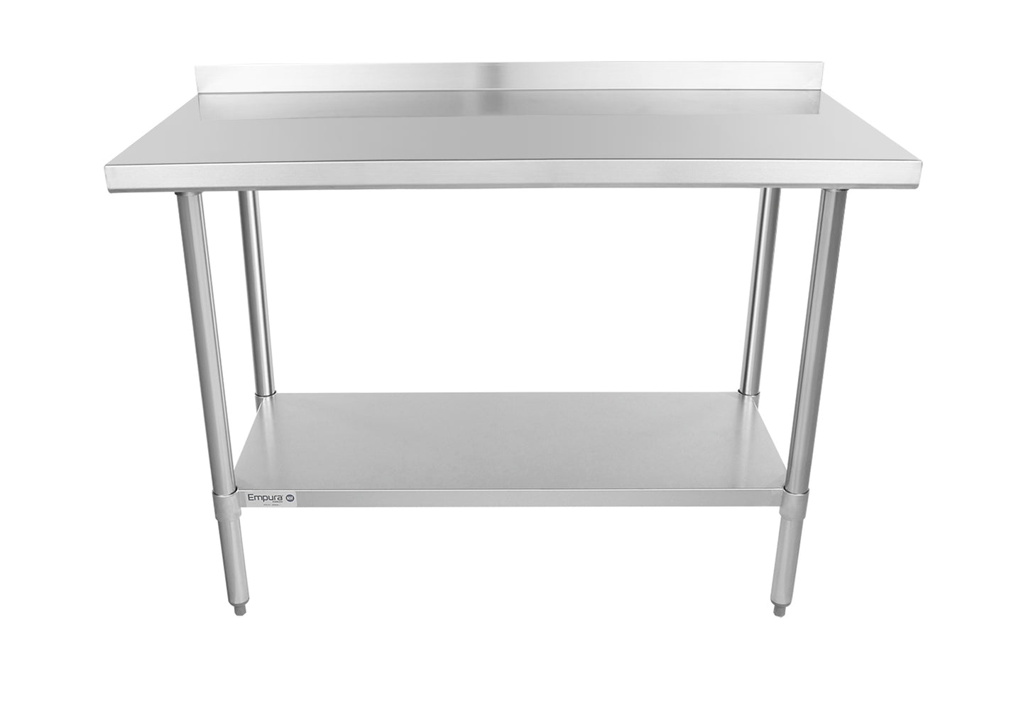 Empura 48" x 24" 18-Gauge 430 Stainless Steel Commercial Work Table with 2" Backsplash Galvanized Legs and Undershelf