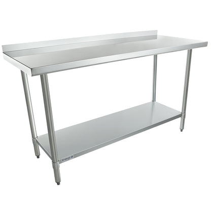 60" x 24" Economy Duty Work Table 18 Gauge 430 Stainless Steel with 2" Backsplash Galvanized Legs and Undershelf, NSF Work Table, 54" - 62", Stainless Steel Top Empura