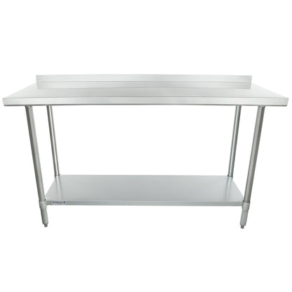 60" x 24" Economy Duty Work Table 18 Gauge 430 Stainless Steel with 2" Backsplash Galvanized Legs and Undershelf, NSF Work Table, 54" - 62", Stainless Steel Top Empura