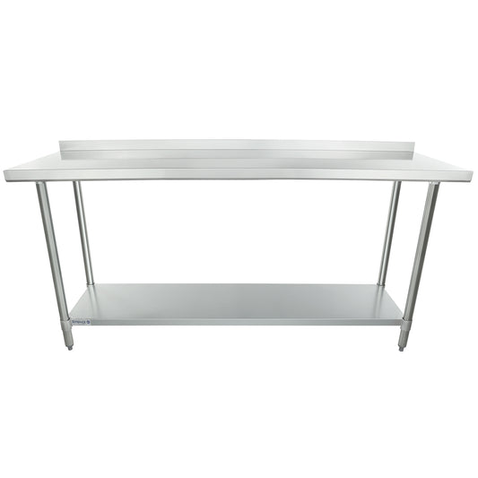 Empura 72" x 24" 18-Gauge 430 Stainless Steel Commercial Work Table with 2" Backsplash Galvanized Legs and Undershelf