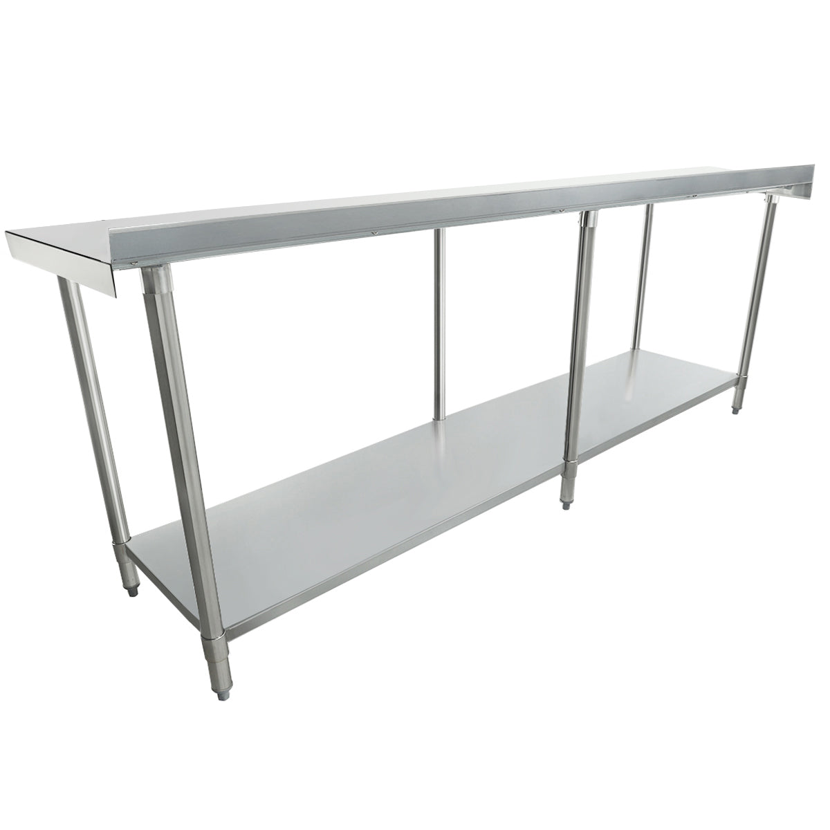 Empura 96" x 24" 18-Gauge 430 Stainless Steel Commercial Work Table with 2" Backsplash Galvanized Legs and Undershelf