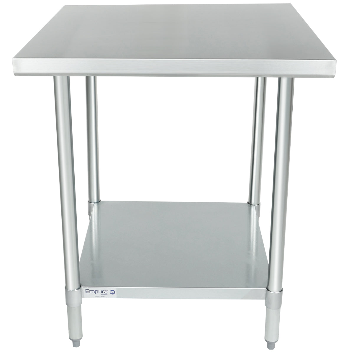 Empura 36" x 30" 18-Gauge 430 Stainless Steel Commercial Work Table with Flat Top Galvanized Legs and Undershelf