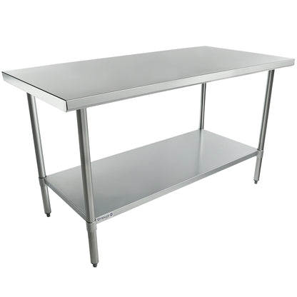 60" x 30" Economy Duty Work Table 18 Gauge 430 Stainless Steel with Galvanized Legs and Undershelf, NSF Work Table, 54" - 62", Stainless Steel Top Empura
