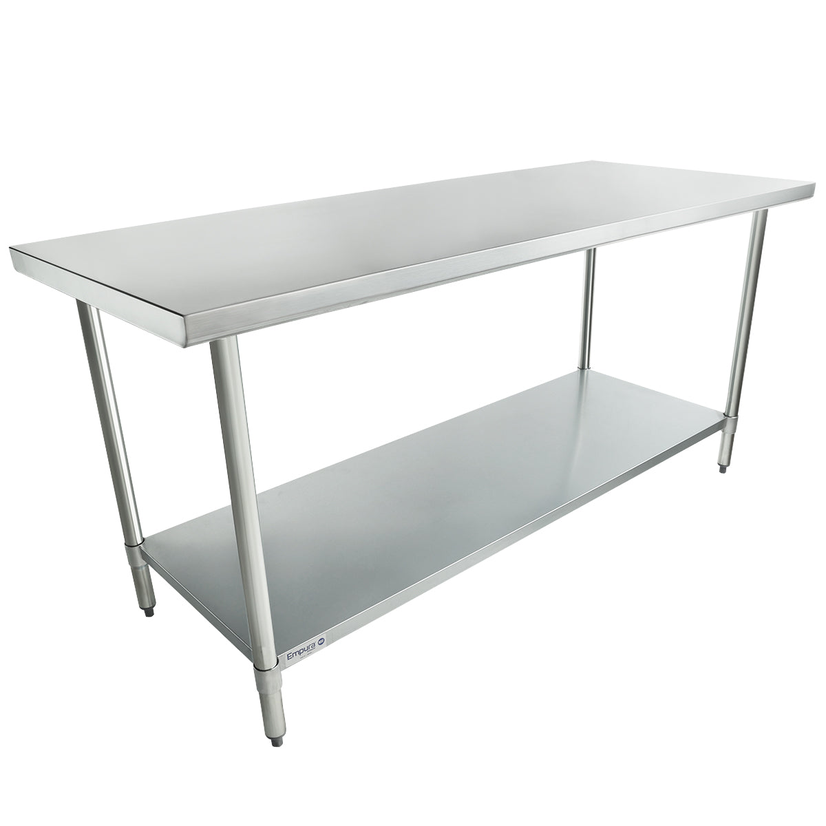 Empura 72" x 30" 18-Gauge 430 Stainless Steel Commercial Work Table with Flat Top Galvanized Legs and Undershelf