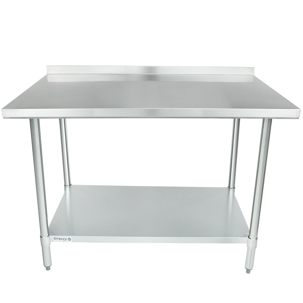 Empura 48" x 30" 18-Gauge 430 Stainless Steel Commercial Work Table with 2" Backsplash Galvanized Legs and Undershelf