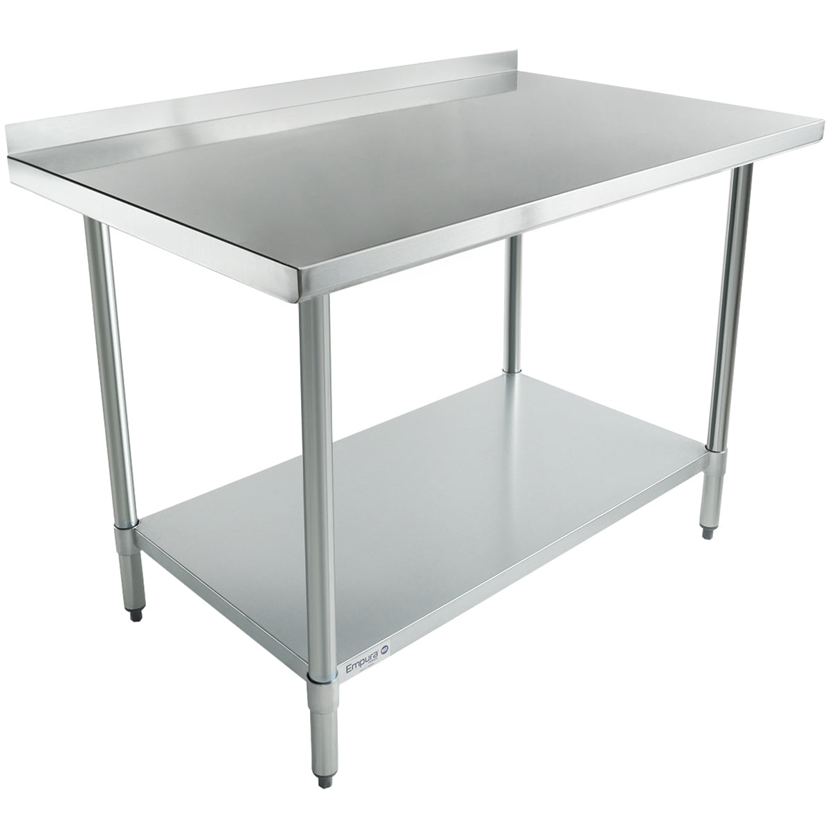 Empura 48" x 30" 18-Gauge 430 Stainless Steel Commercial Work Table with 2" Backsplash Galvanized Legs and Undershelf