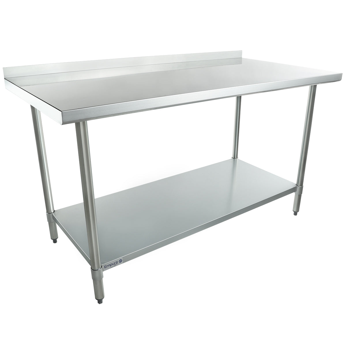 Empura 60" x 30" 18-Gauge 430 Stainless Steel Commercial Work Table with 2" Backsplash Galvanized Legs and Undershelf