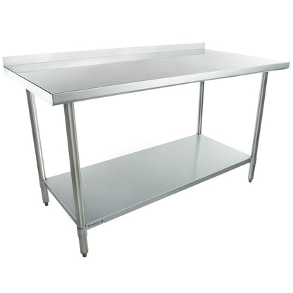 60" x 30" Economy Duty Work Table 18 Gauge 430 Stainless Steel with 2" Backsplash and Galvanized Undershelf, NSF Work Table, 54" - 62", Stainless Steel Top Empura